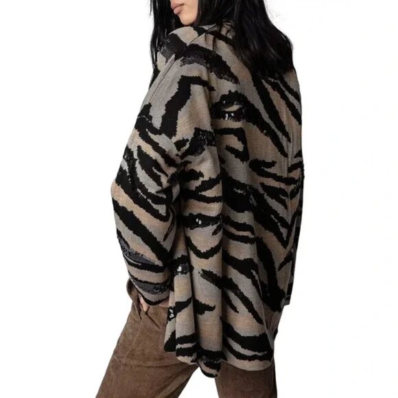 Zadig & Voltaire Maya We Tiger Wool Cardigan with Sequins Oversized Fit xs/s - Picture 3 of 15